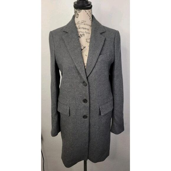 Zara Manteco Peacoat Sz XS Italian Wool Dark Gray Three Button Long Coat Jacket - Picture 2 of 14